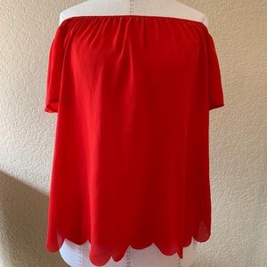 Francesca’s Red Off the shoulder scallop led top